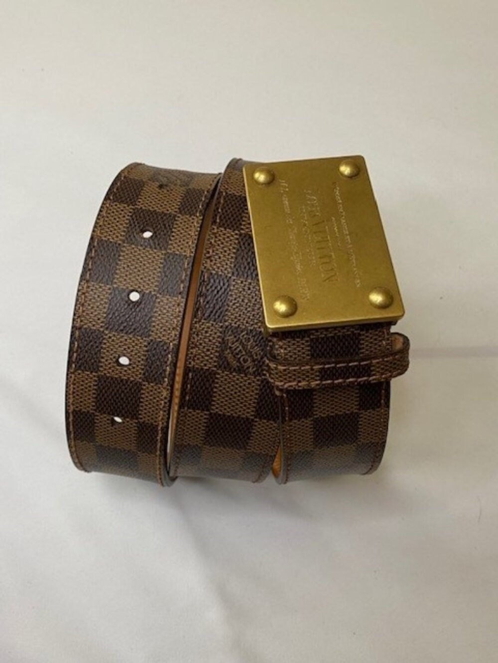 Authentic Louis Vuitton Damier Ebene Coated Canvas Leather Inventeur Belt 90/35